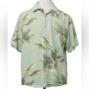 Jamaican Jaxx - Men's 100% Silk Palm Button Down - XL- Green &‎ Cream